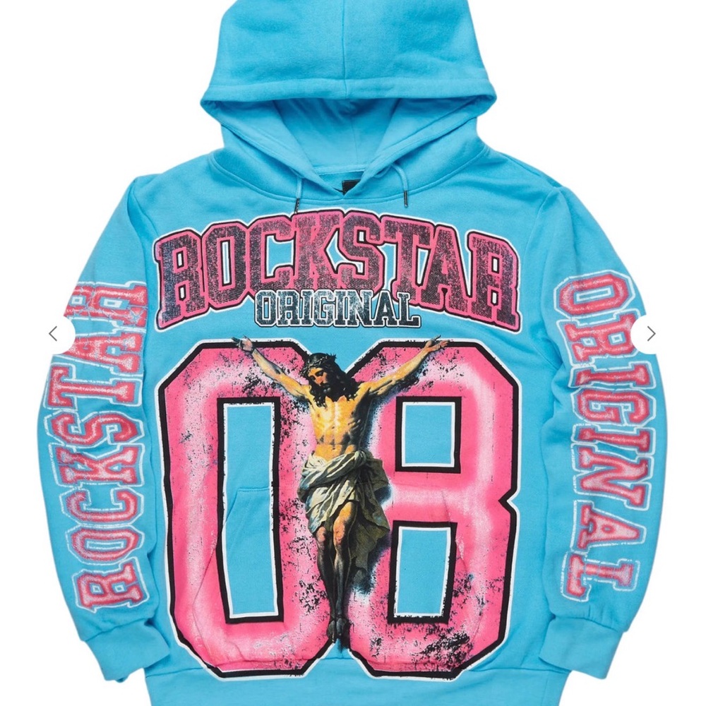 Fields Blue Distressed Graphic Hoodie